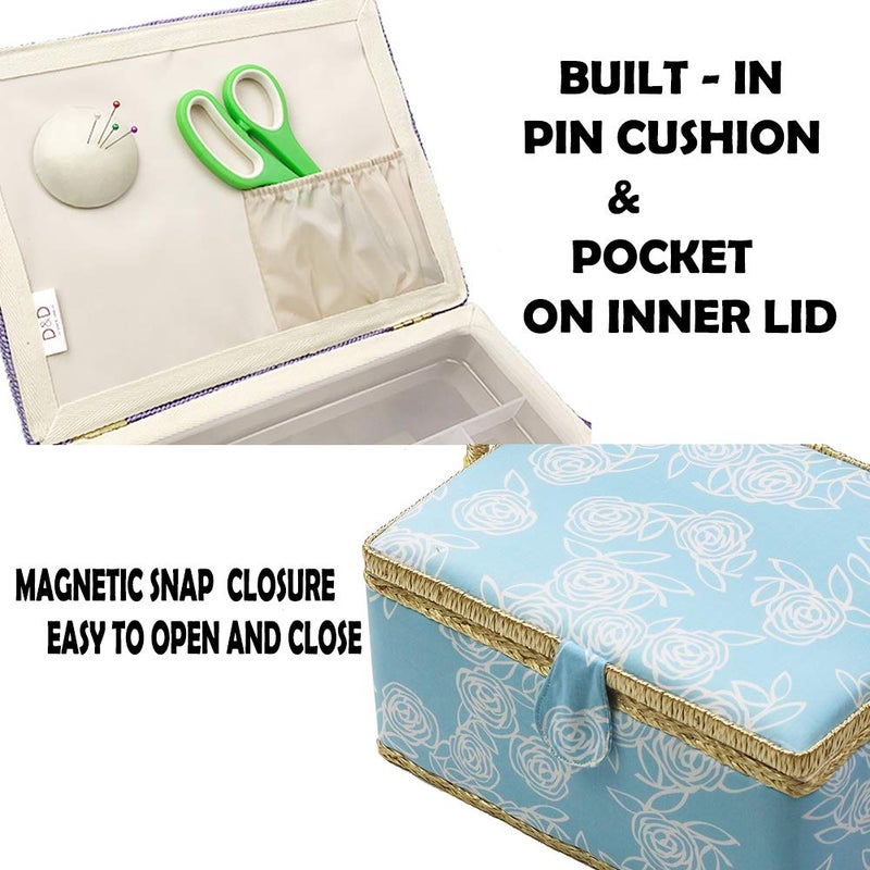 D&D Large Sewing Box with Kit Accessories Sewing Basket Organizer with Supplies DIY Sewing Kits for Adults, Blue - Image 4